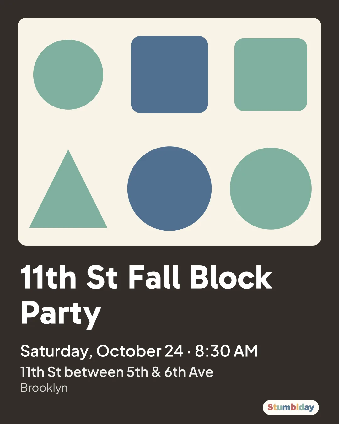 Flyer for 11th St Fall Block Party: Saturday, October 24 · 8:30 AM at 11th St between 5th & 6th Ave
