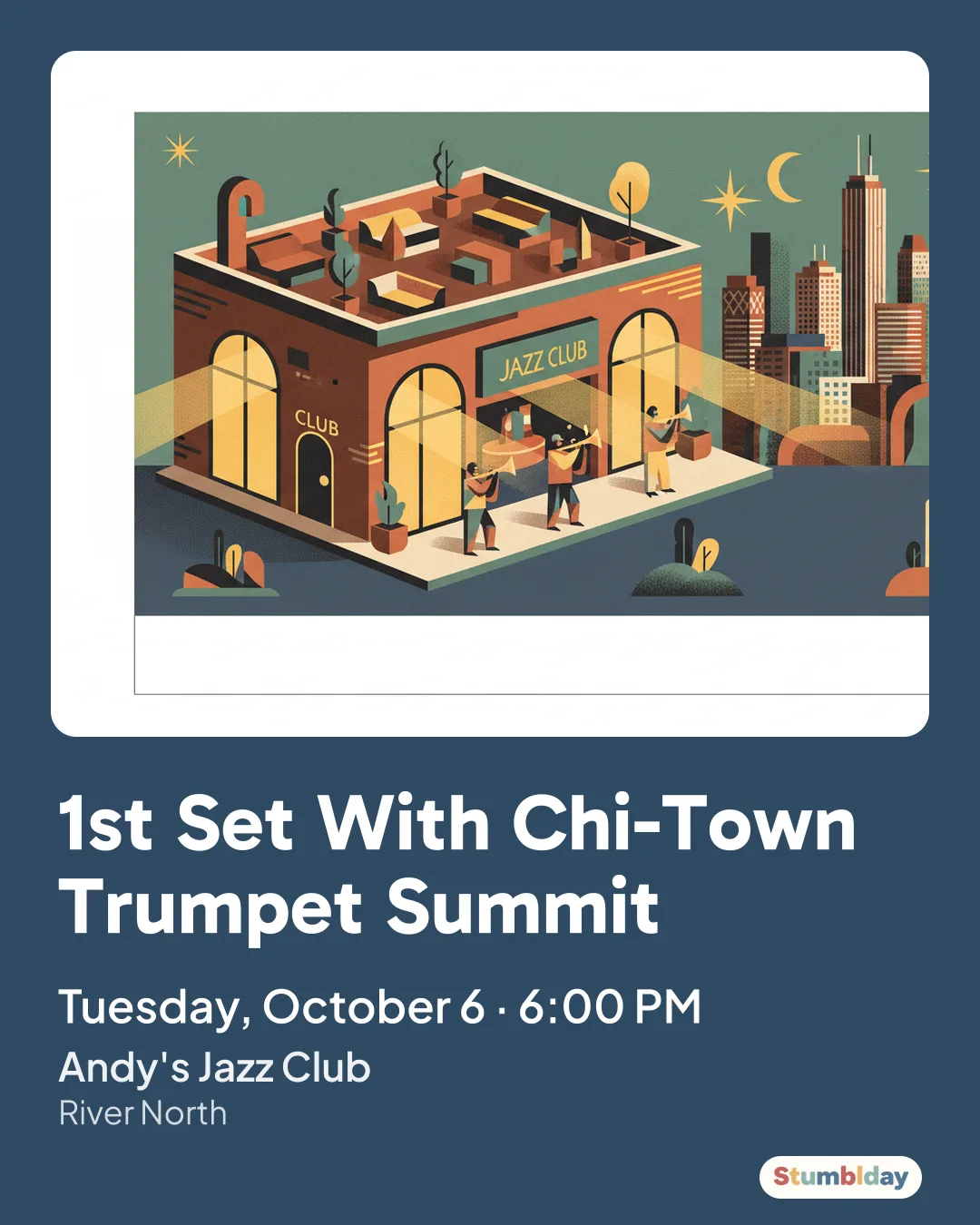 Flyer for 1st Set With Chi-Town Trumpet Summit: Tuesday, October 6 · 6:00 PM at Andy's Jazz Club