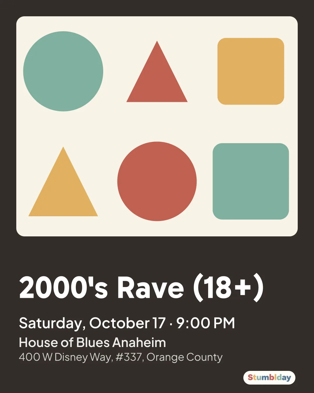 Flyer for 2000's Rave (18+): Saturday, October 17 · 9:00 PM at House of Blues Anaheim