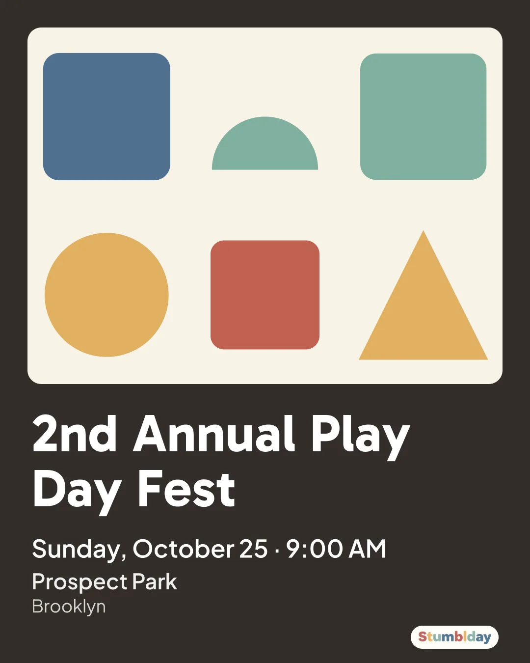 Flyer for 2nd Annual Play Day Fest: Sunday, October 25 · 9:00 AM at Prospect Park