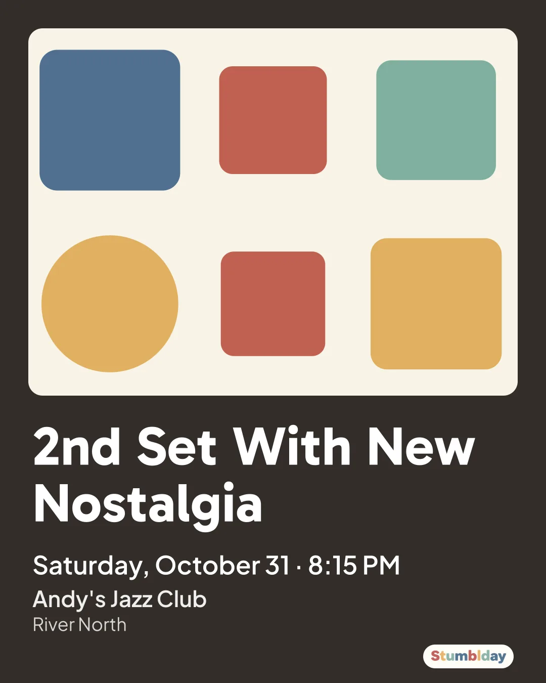 Flyer for 2nd Set With New Nostalgia: Saturday, October 31 · 8:15 PM at Andy's Jazz Club