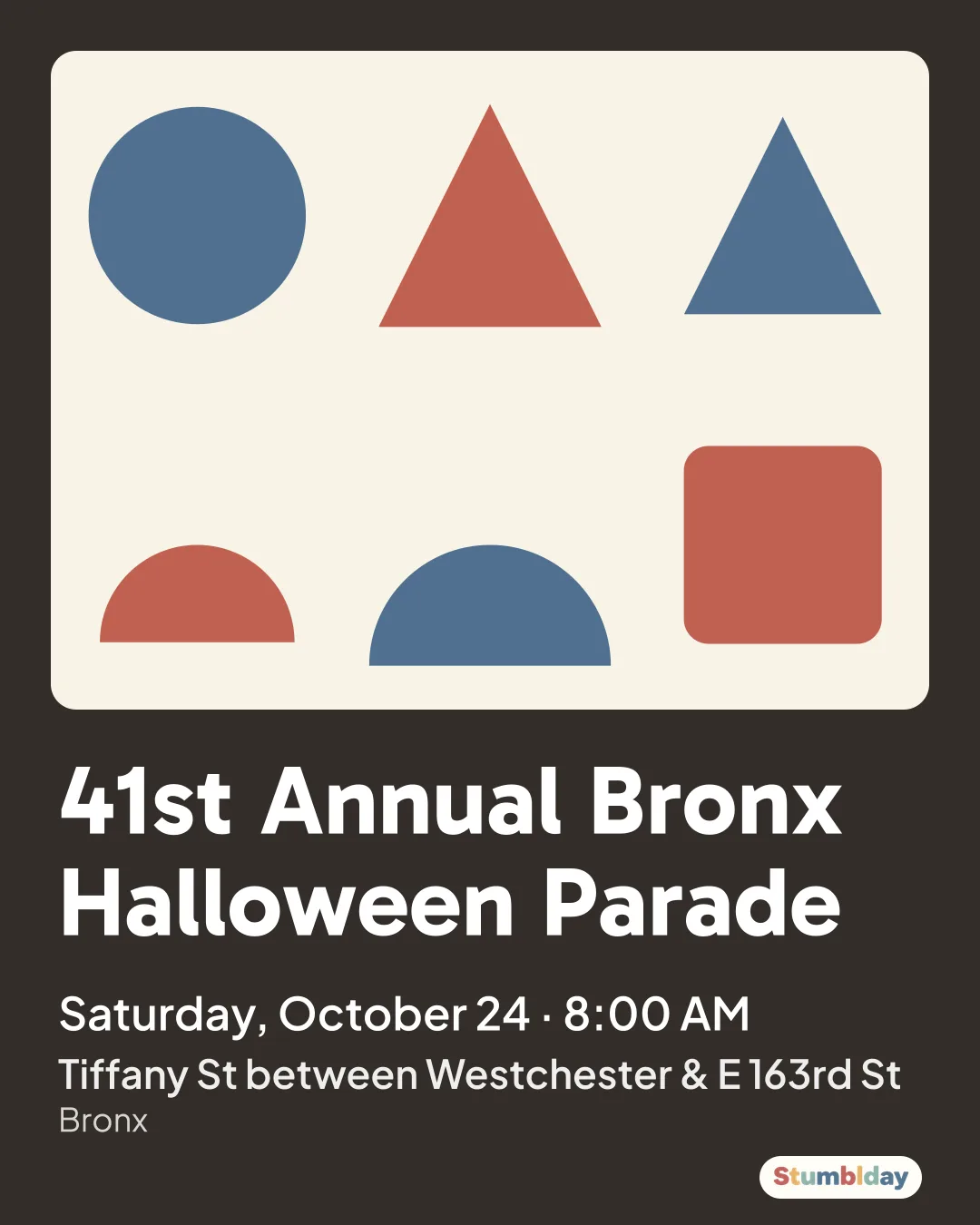 Flyer for 41st Annual Bronx Halloween Parade: Saturday, October 24 · 8:00 AM at Tiffany St between Westchester & E 163rd St