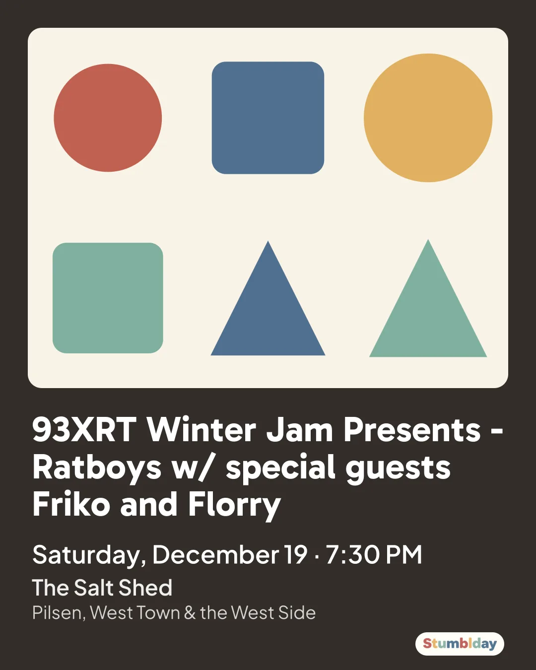 Flyer for 93XRT Winter Jam Presents - Ratboys w/ special guests Friko and Florry: Saturday, December 19 · 7:30 PM at The Salt Shed