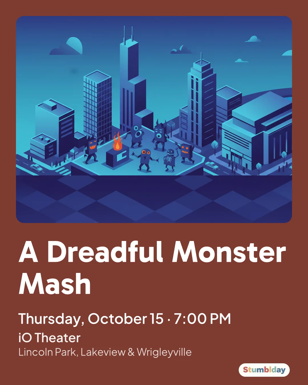 Flyer for A Dreadful Monster Mash: Thursday, October 15 · 7:00 PM at iO Theater