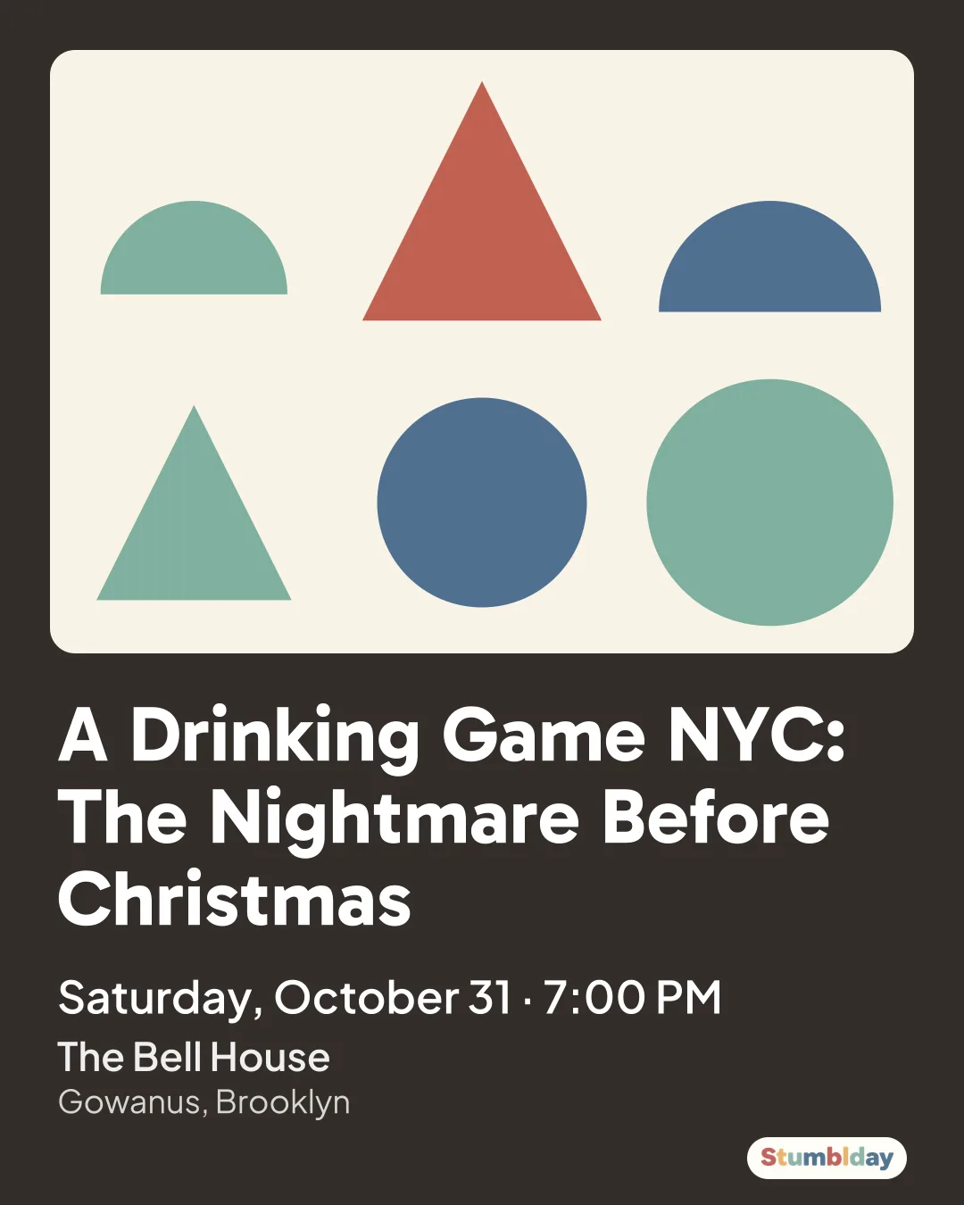 Flyer for A Drinking Game NYC: The Nightmare Before Christmas: Saturday, October 31 Β· 7:00 PM at The Bell House