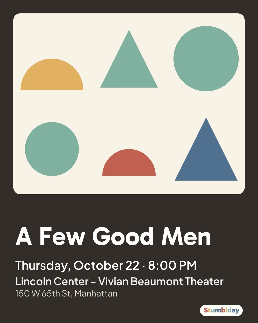 Flyer for A Few Good Men: Thursday, October 22 · 8:00 PM at Lincoln Center - Vivian Beaumont Theater
