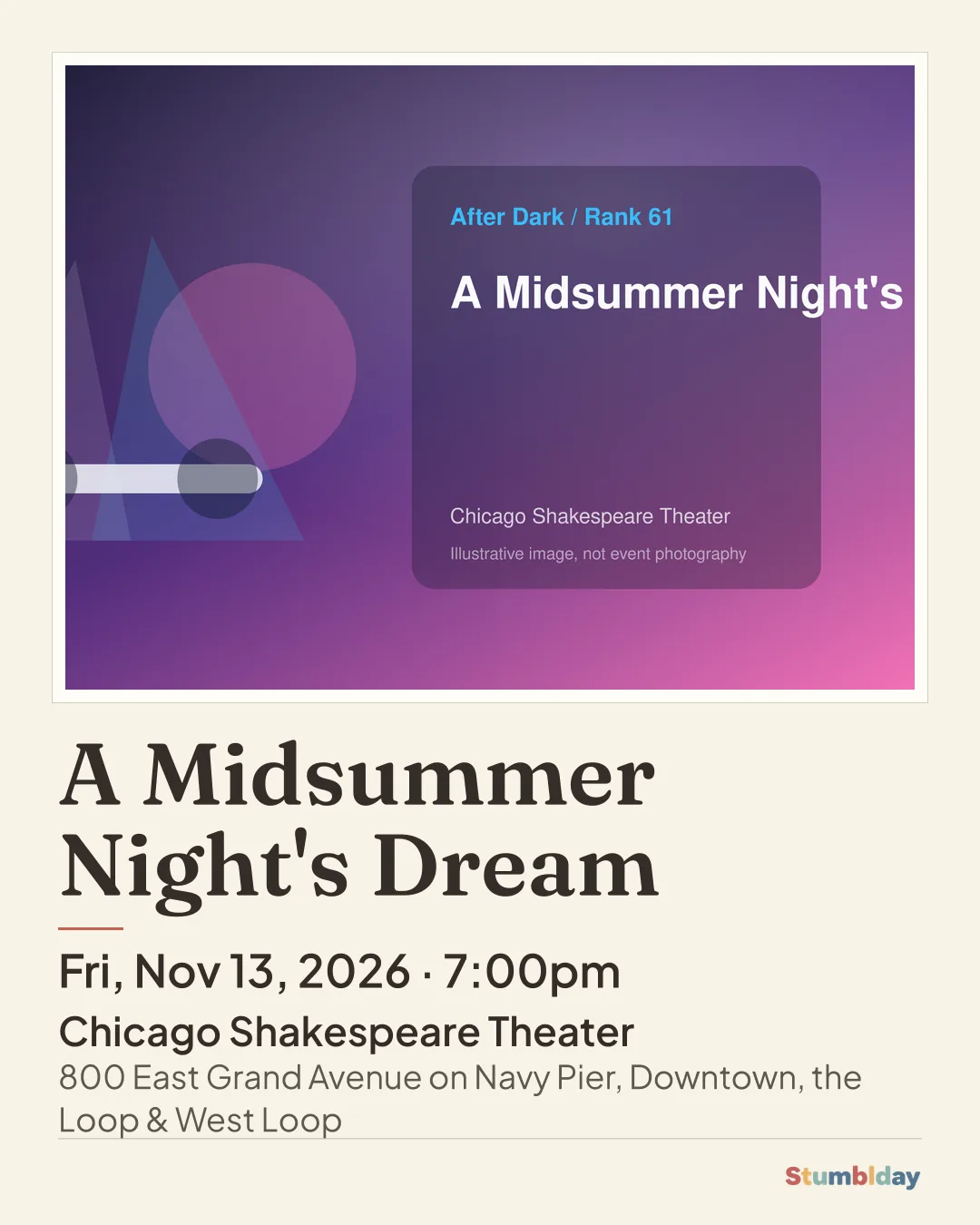 Flyer for A Midsummer Night's Dream: Fri, Nov 13, 2026 · 7:00pm at Chicago Shakespeare Theater