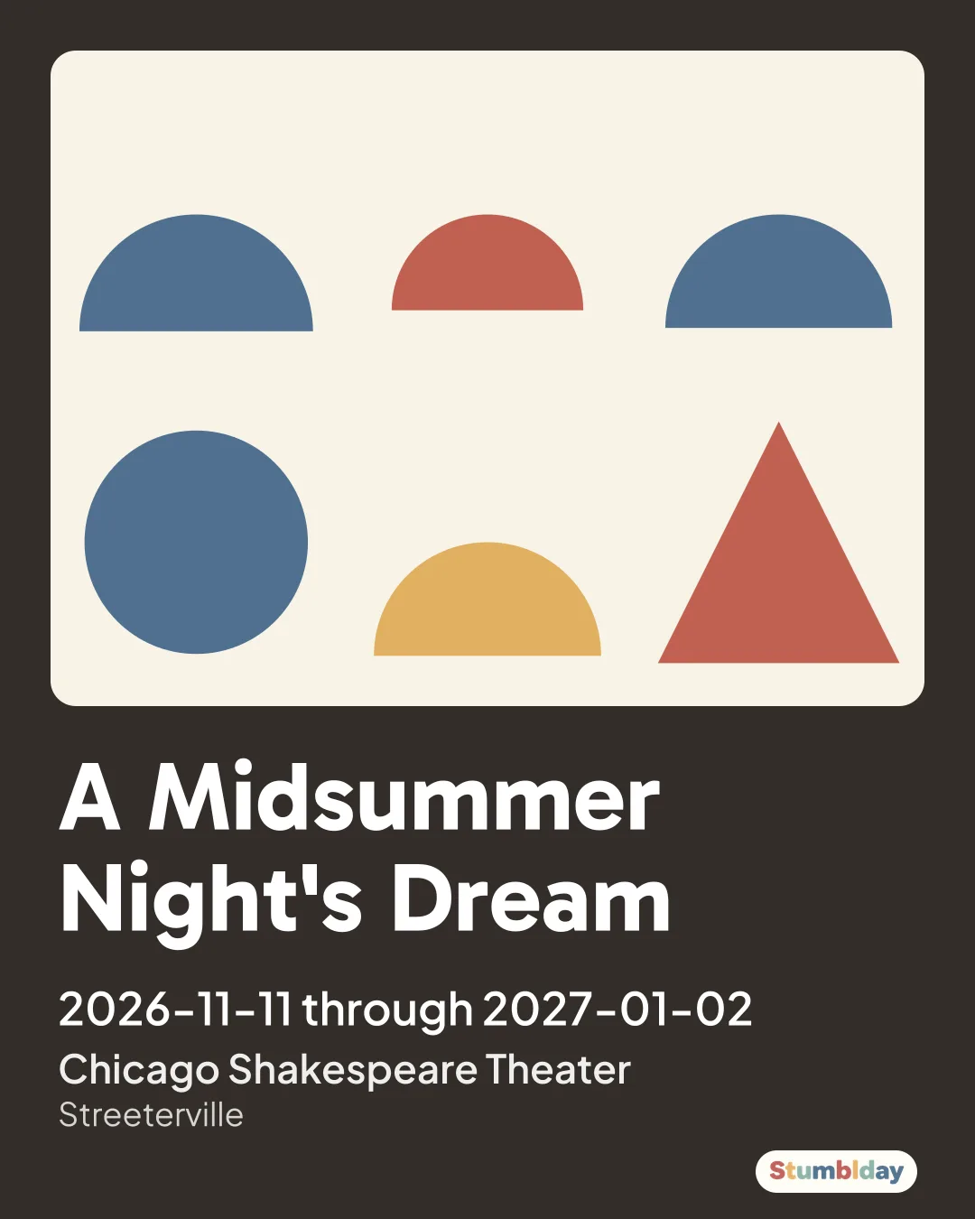 Flyer for A Midsummer Night's Dream: 2026-11-11 through 2027-01-02 at Chicago Shakespeare Theater