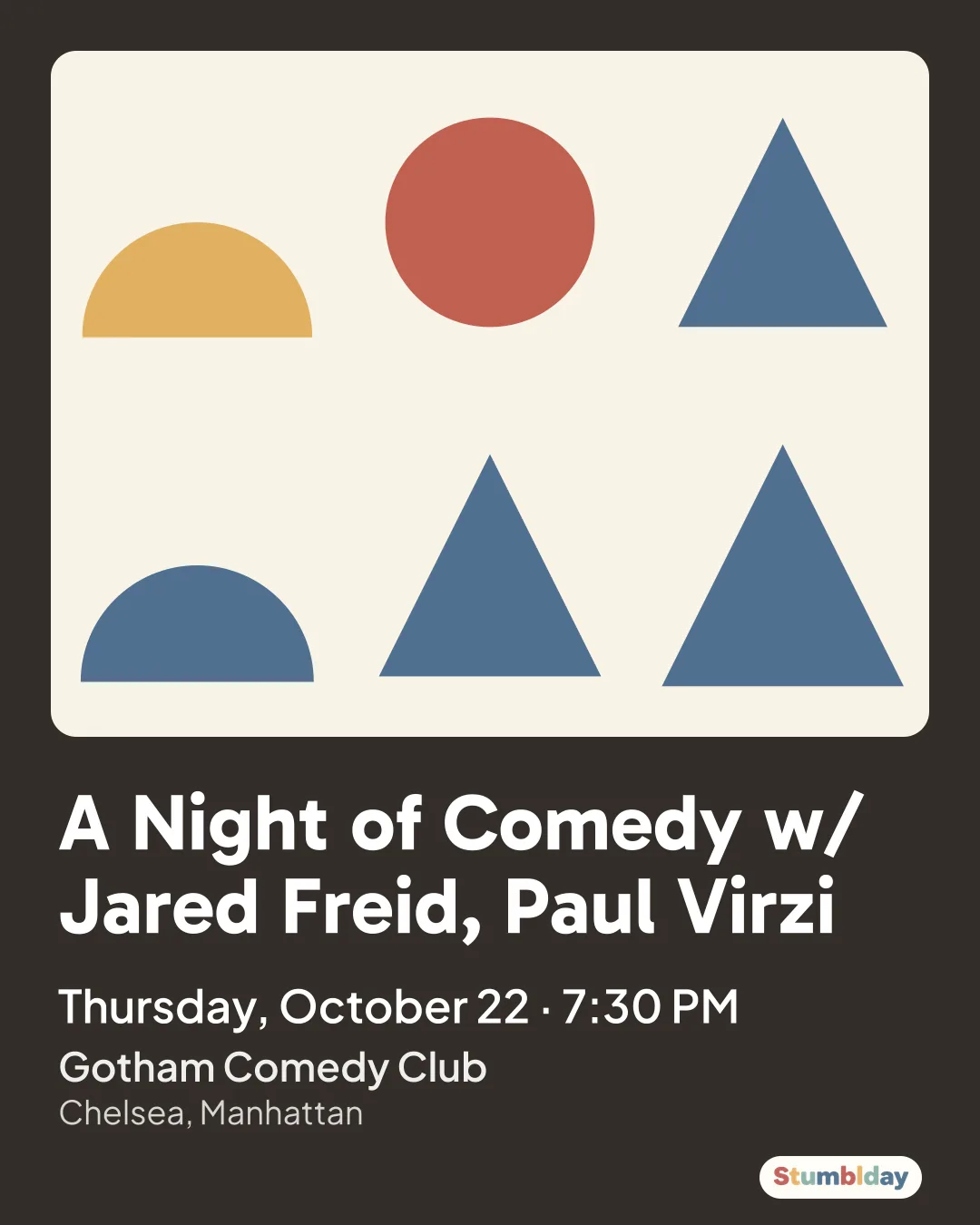 Flyer for A Night of Comedy w/ Jared Freid, Paul Virzi: Thursday, October 22 · 7:30 PM at Gotham Comedy Club