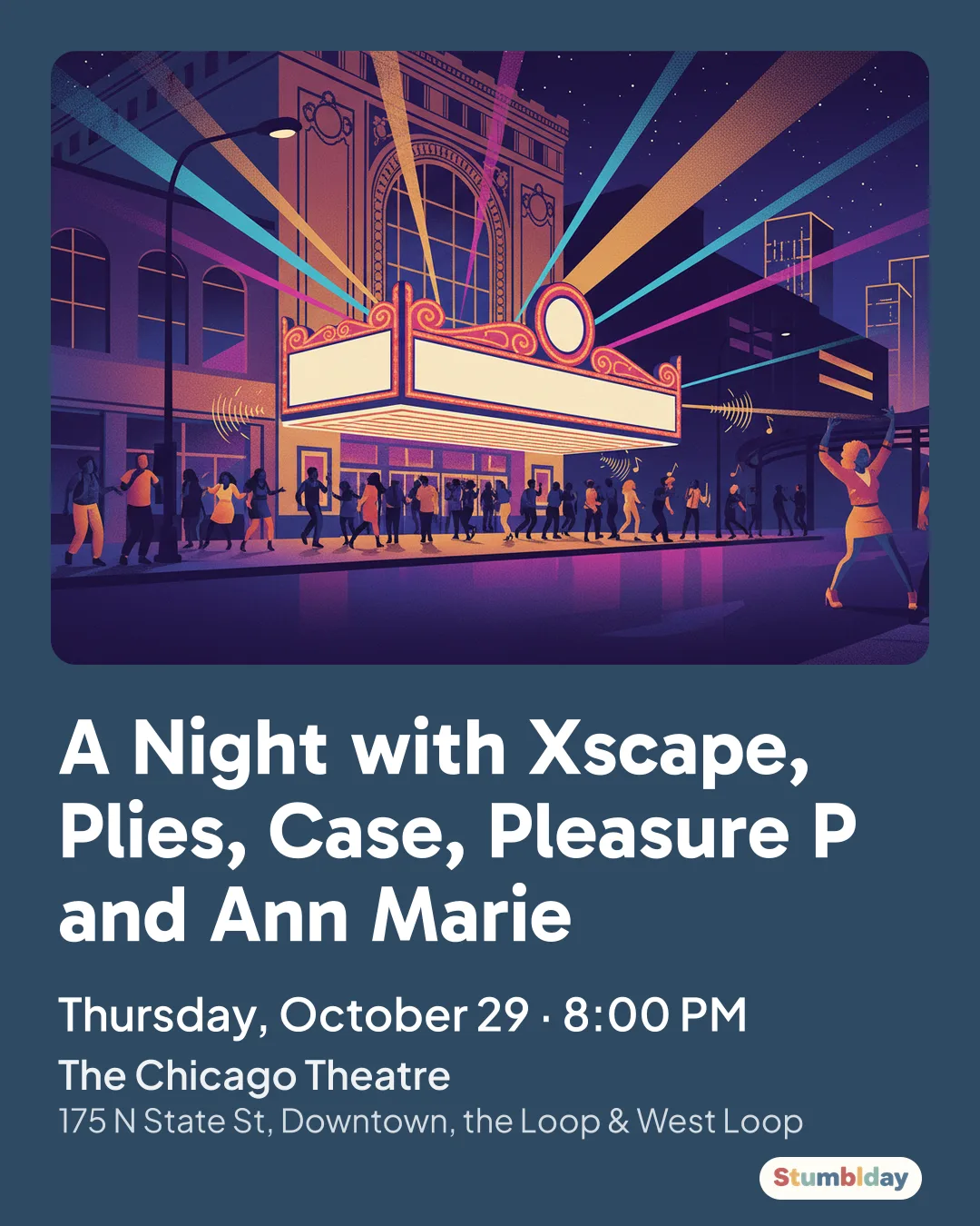 Flyer for A Night with Xscape, Plies, Case, Pleasure P and Ann Marie: Thursday, October 29 · 8:00 PM at The Chicago Theatre