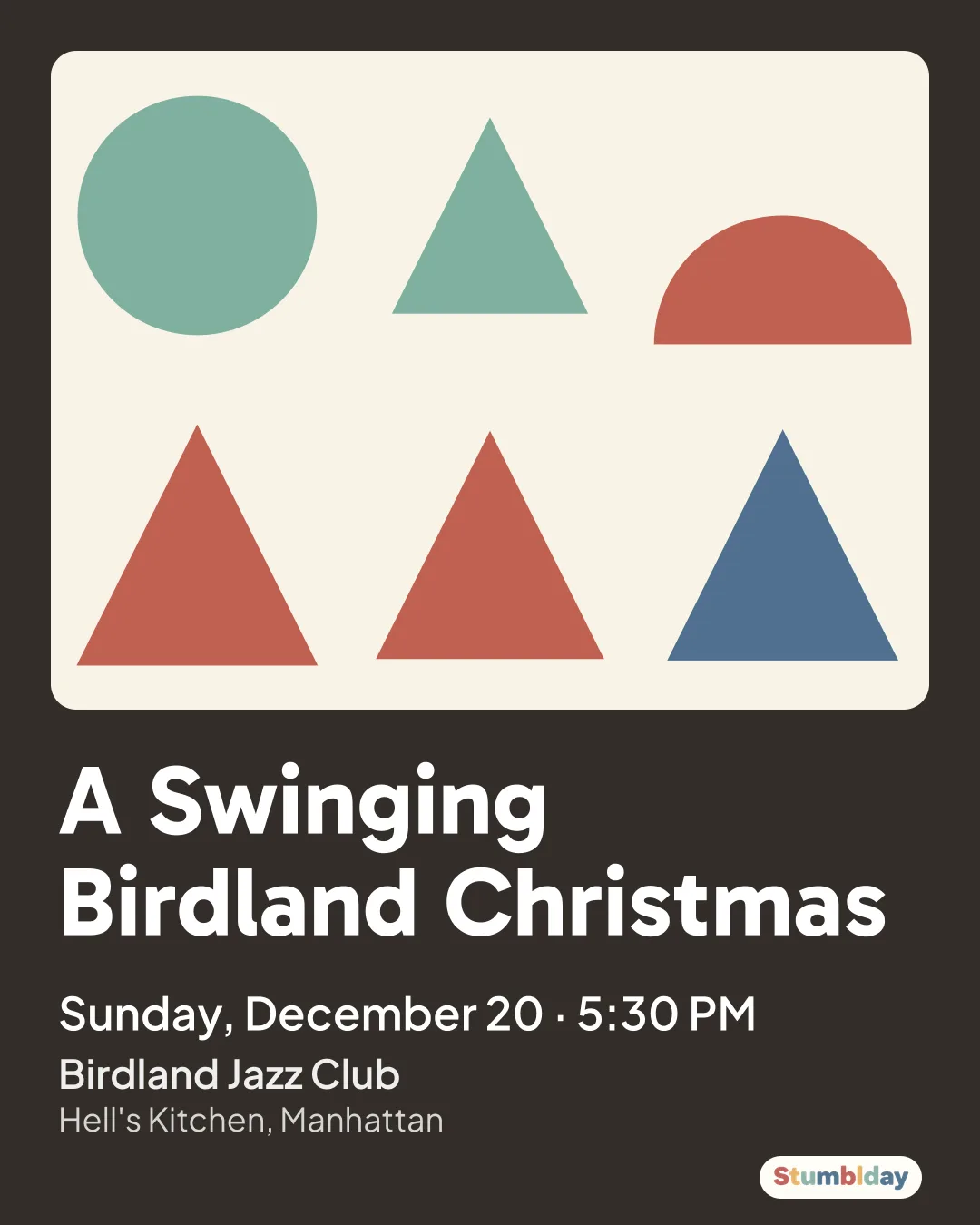 Flyer for A Swinging Birdland Christmas: Sunday, December 20 · 5:30 PM at Birdland Jazz Club