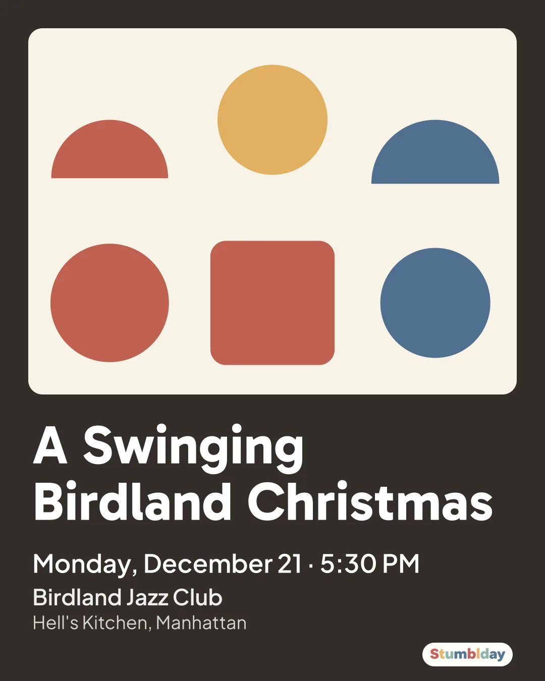 Flyer for A Swinging Birdland Christmas: Monday, December 21 · 5:30 PM at Birdland Jazz Club