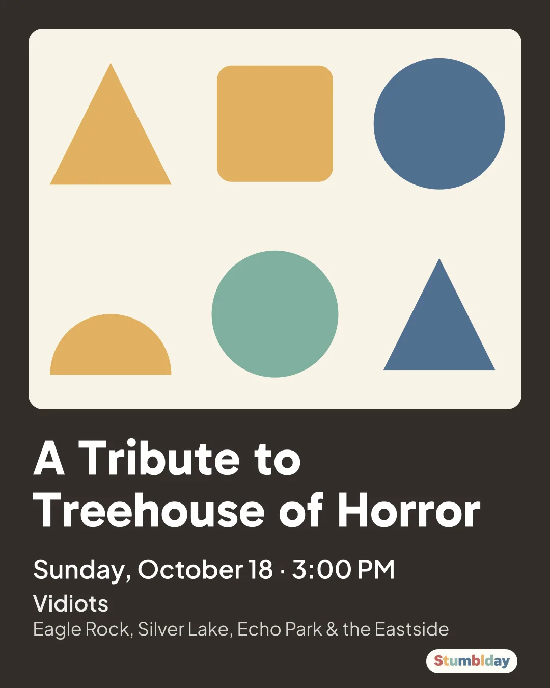 Flyer for A Tribute to Treehouse of Horror: Sunday, October 18 · 3:00 PM at Vidiots