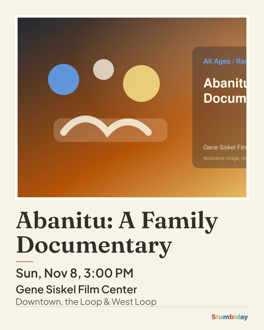 Flyer for Abanitu: A Family Documentary: Sun, Nov 8, 3:00 PM at Gene Siskel Film Center