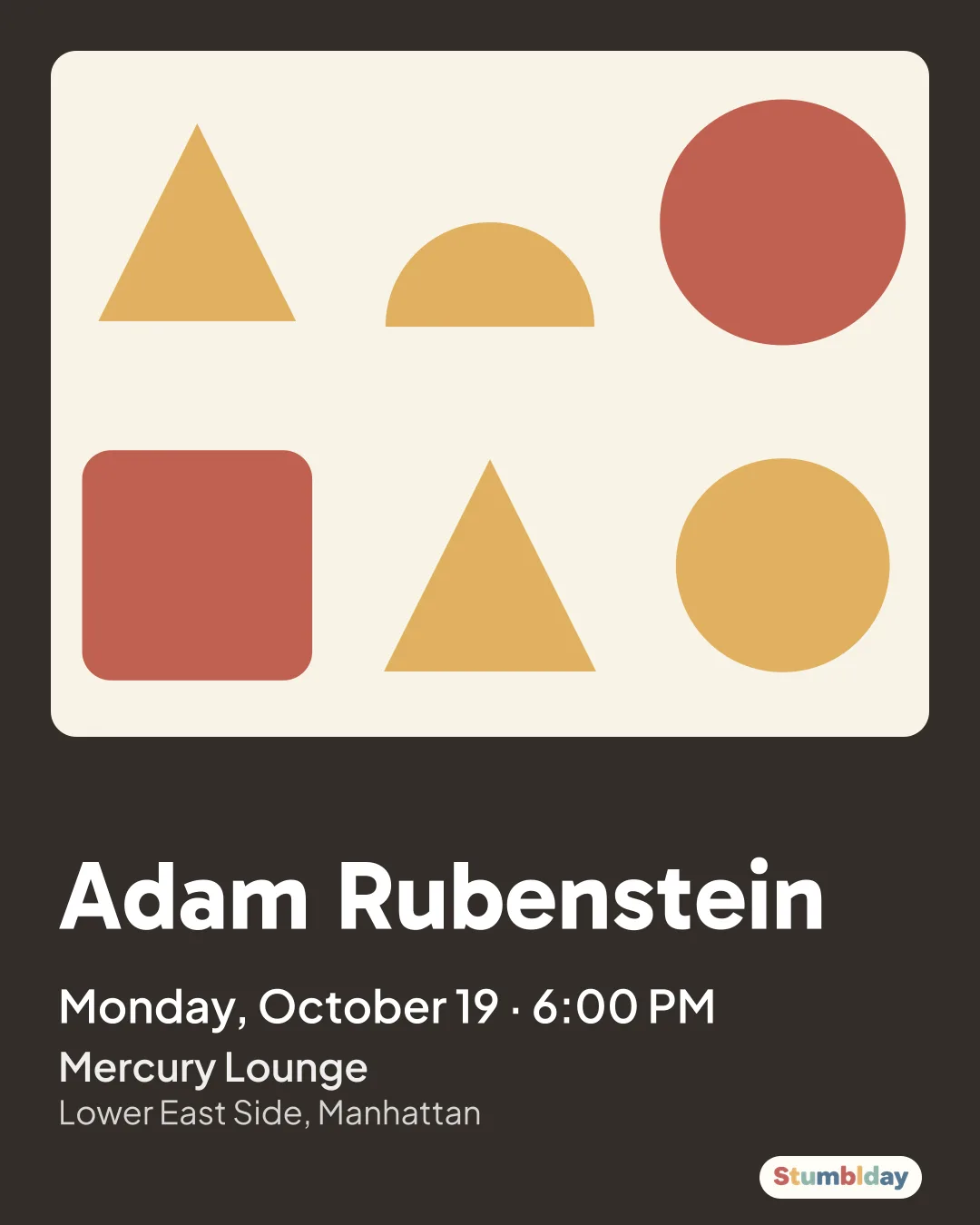 Flyer for Adam Rubenstein: Monday, October 19 · 6:00 PM at Mercury Lounge