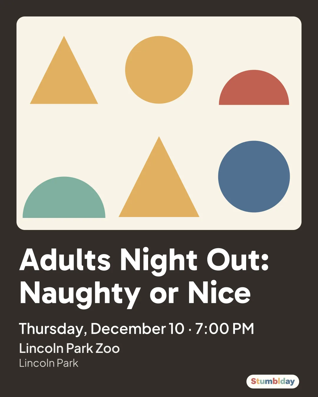 Flyer for Adults Night Out: Naughty or Nice: Thursday, December 10 · 7:00 PM at Lincoln Park Zoo