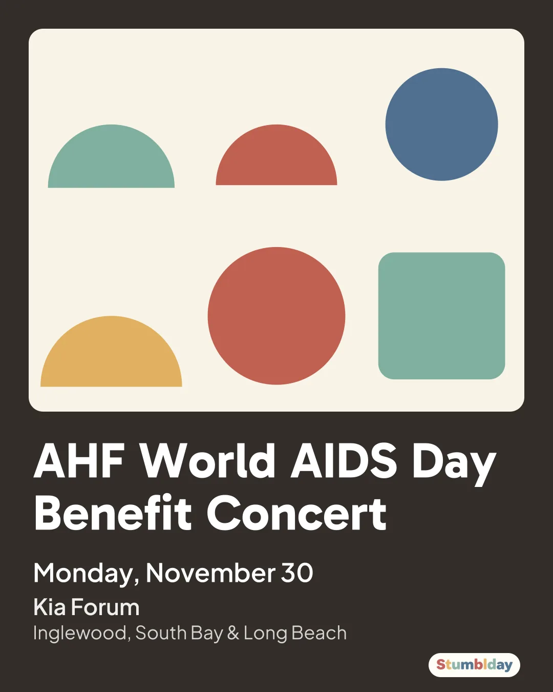 Flyer for AHF World AIDS Day Benefit Concert: Monday, November 30 at Kia Forum
