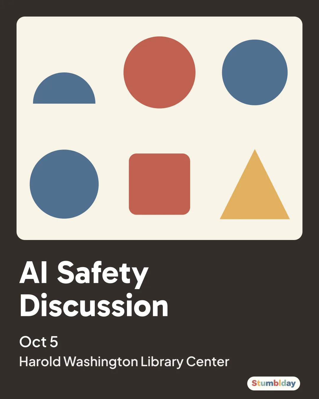 Flyer for AI Safety Discussion: Monday, October 5 · 1:00 PM at Harold Washington Library Center
