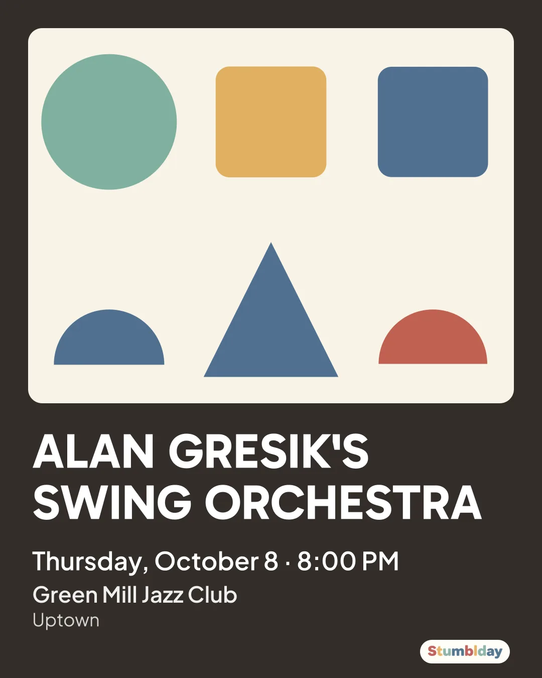 Flyer for ALAN GRESIK'S SWING ORCHESTRA: Thursday, October 8 · 8:00 PM at Green Mill Jazz Club