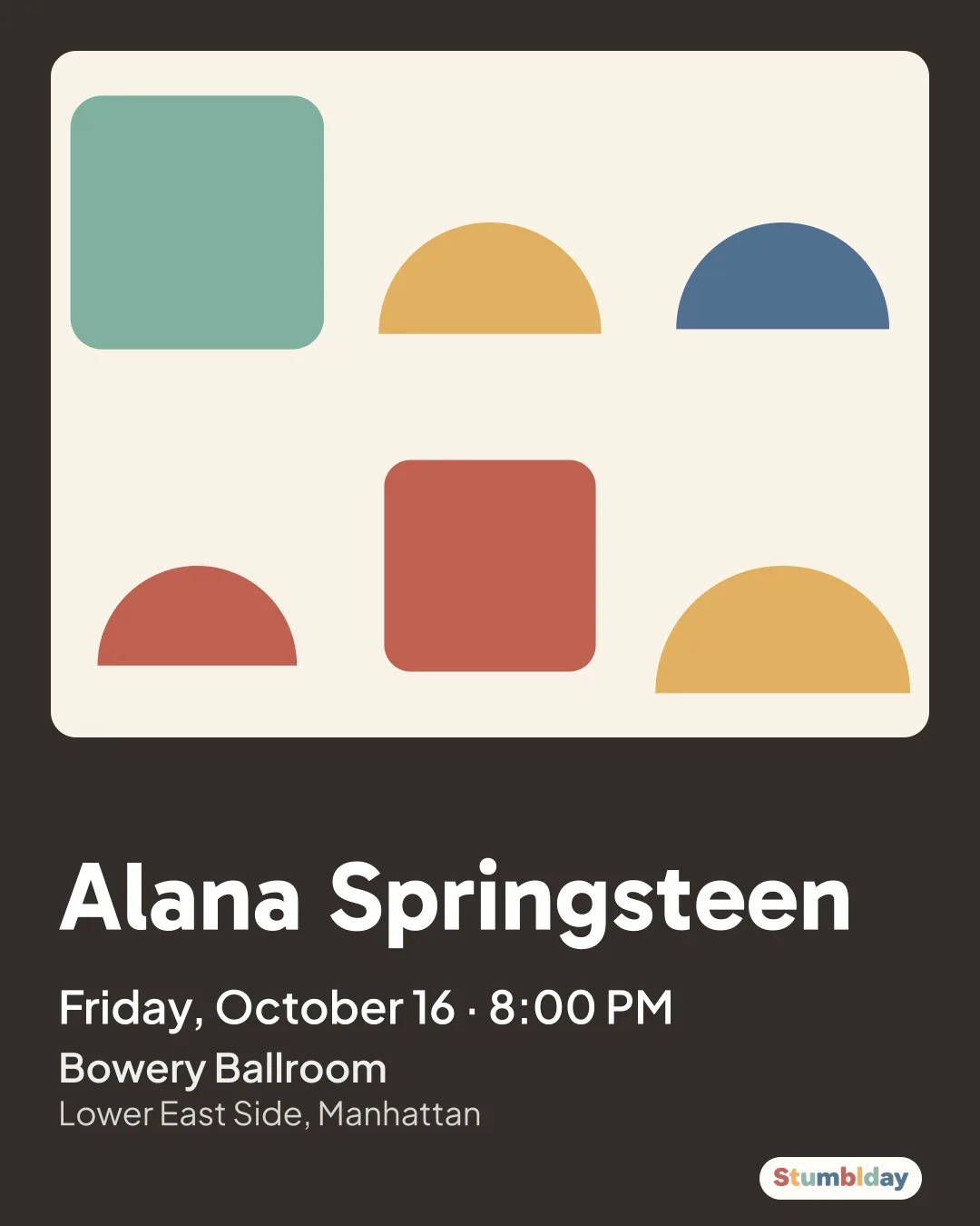 Flyer for Alana Springsteen: Friday, October 16 · 8:00 PM at Bowery Ballroom