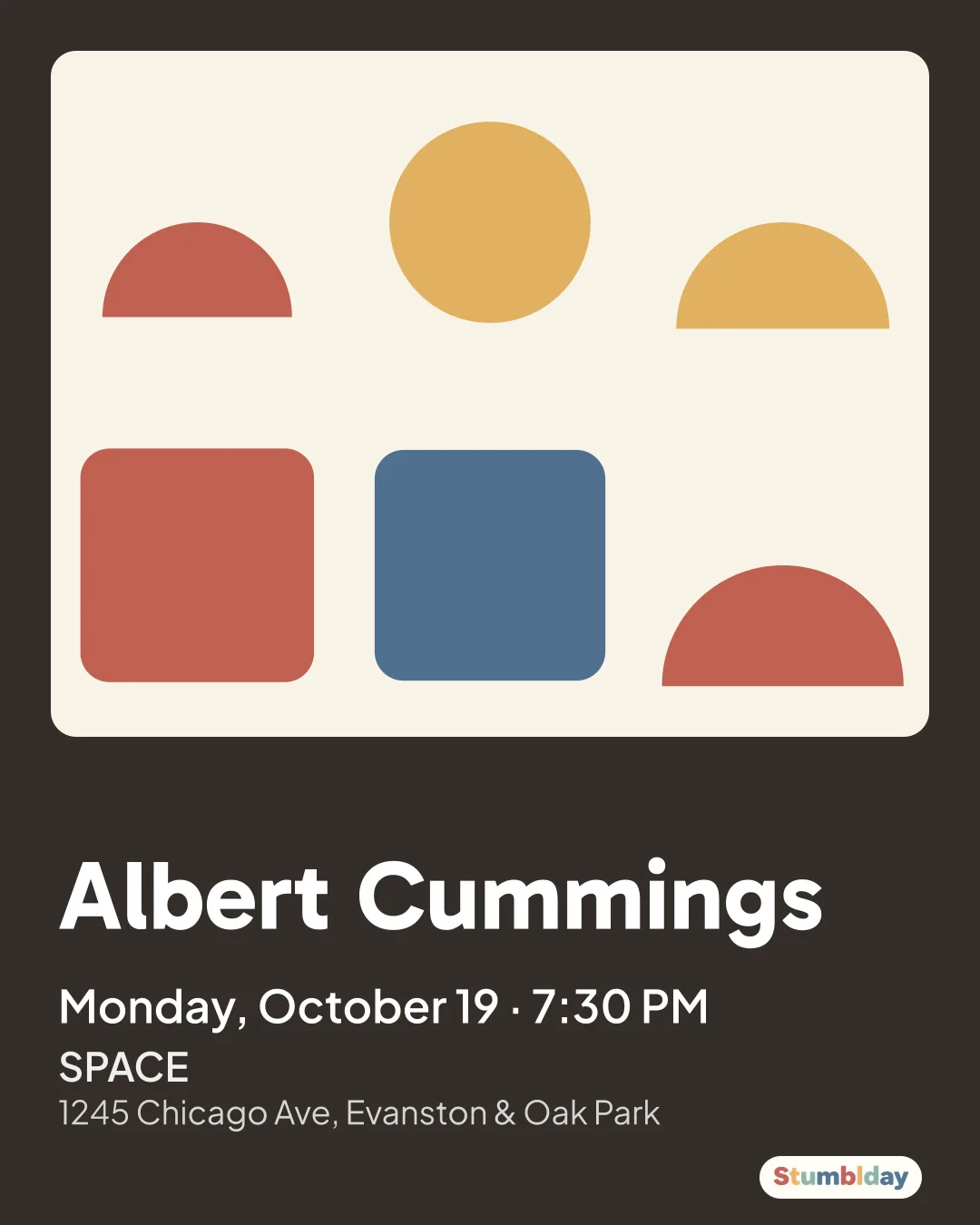 Flyer for Albert Cummings: Monday, October 19 · 7:30 PM at SPACE