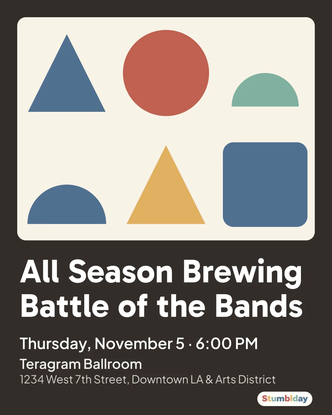 Flyer for All Season Brewing Battle of the Bands: Thursday, November 5 ¡ 6:00 PM at Teragram Ballroom