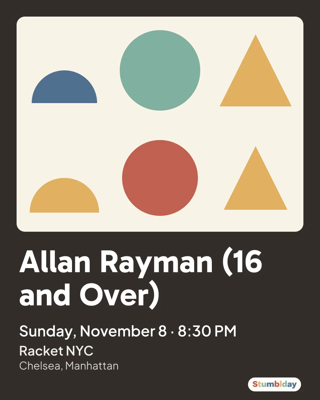 Flyer for Allan Rayman (16 and Over): Sunday, November 8 · 8:30 PM at Racket NYC