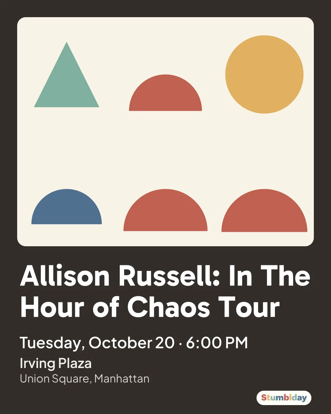 Flyer for Allison Russell: In The Hour of Chaos Tour: Tuesday, October 20 · 6:00 PM at Irving Plaza