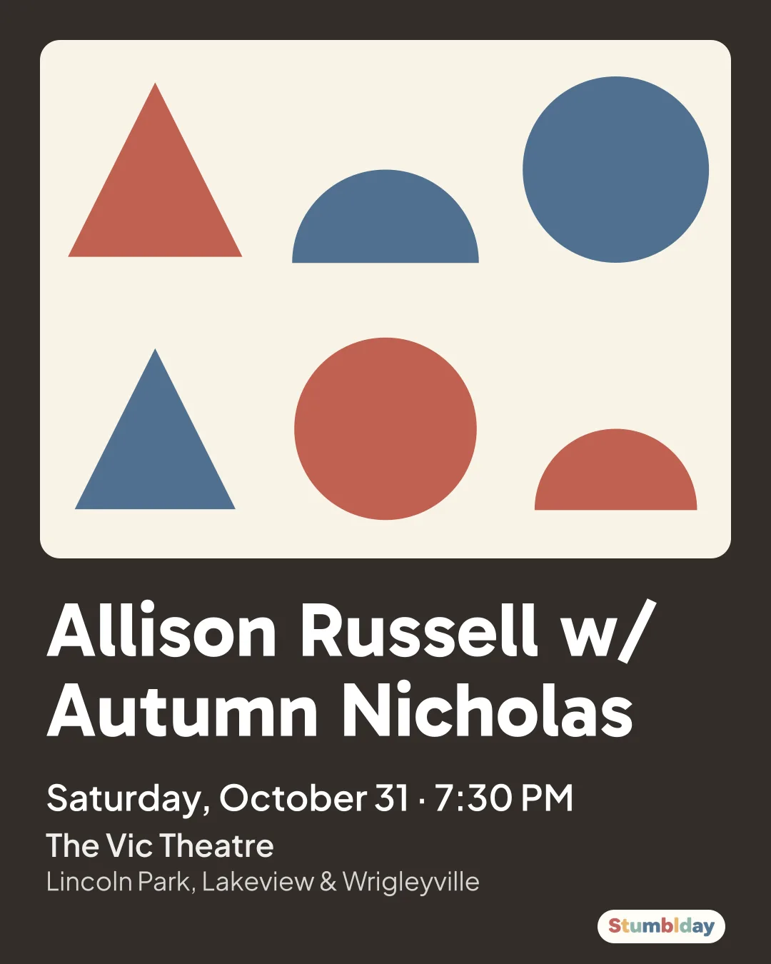 Flyer for Allison Russell w/ Autumn Nicholas: Saturday, October 31 · 7:30 PM at The Vic Theatre