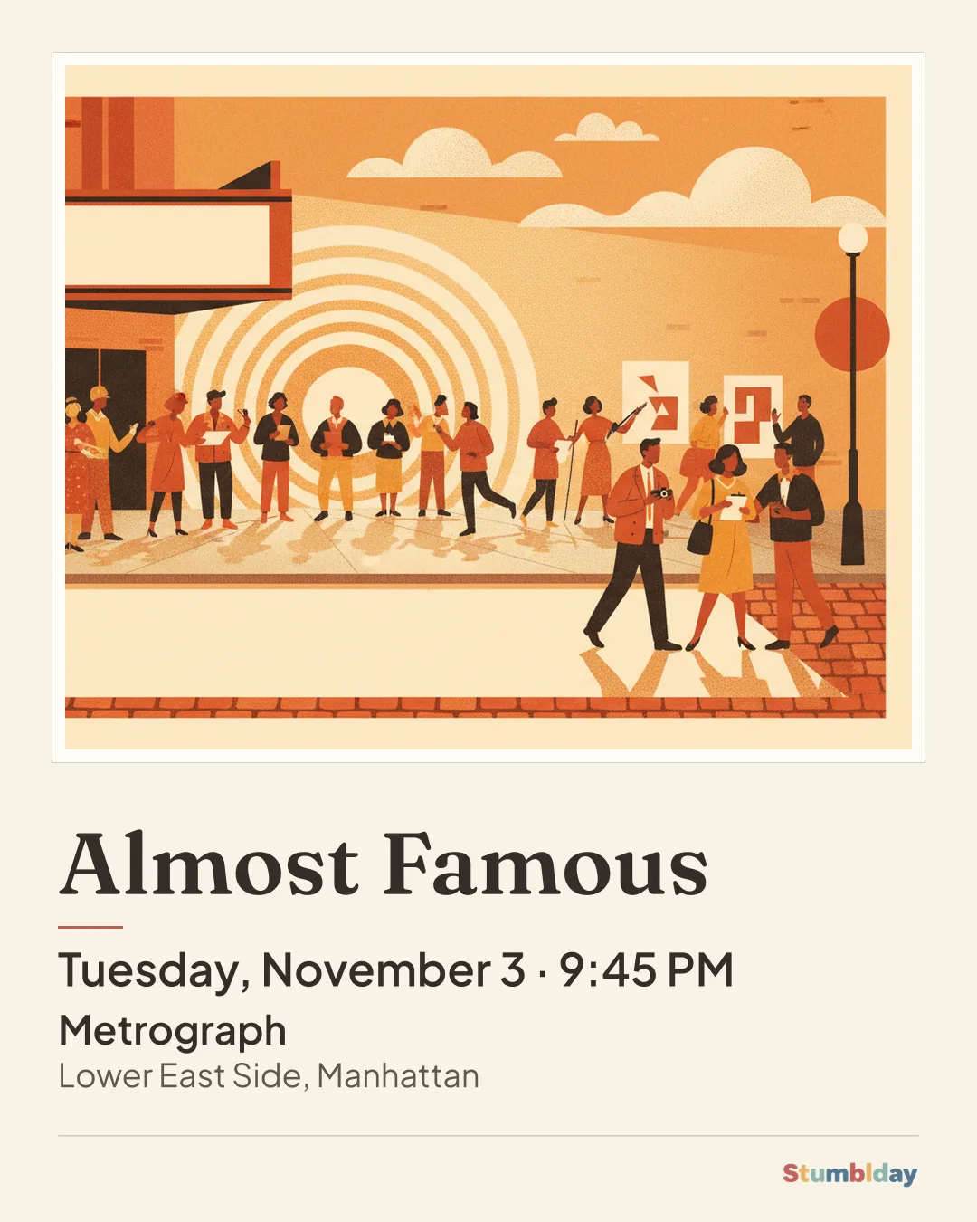 Flyer for Almost Famous: Tuesday, November 3 · 9:45 PM at Metrograph