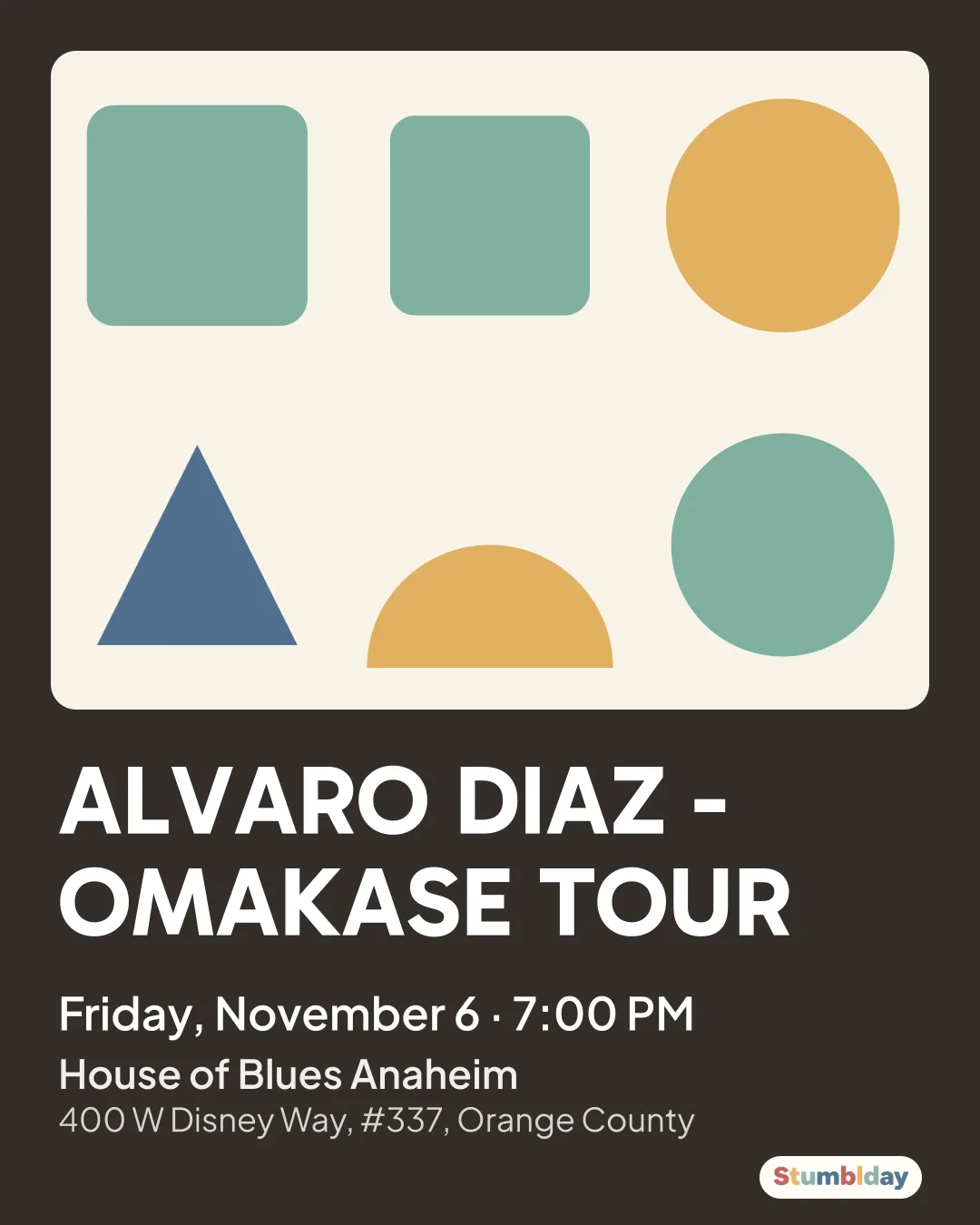 Flyer for ALVARO DIAZ - OMAKASE TOUR: Friday, November 6 · 7:00 PM at House of Blues Anaheim
