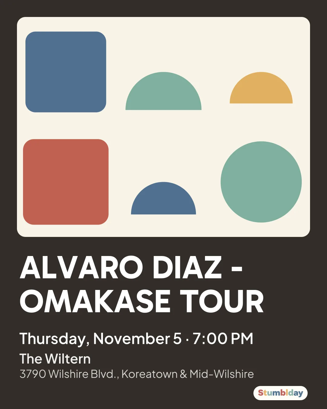 Flyer for ALVARO DIAZ - OMAKASE TOUR: Thursday, November 5 · 7:00 PM at The Wiltern