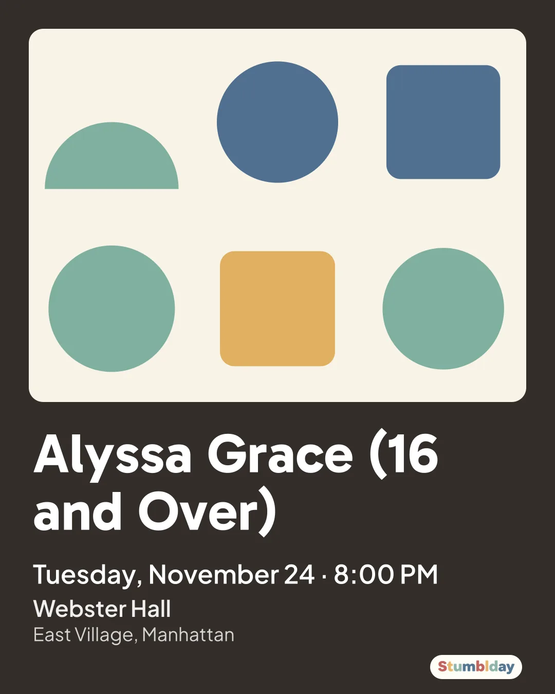 Flyer for Alyssa Grace (16 and Over): Tuesday, November 24 · 8:00 PM at Webster Hall