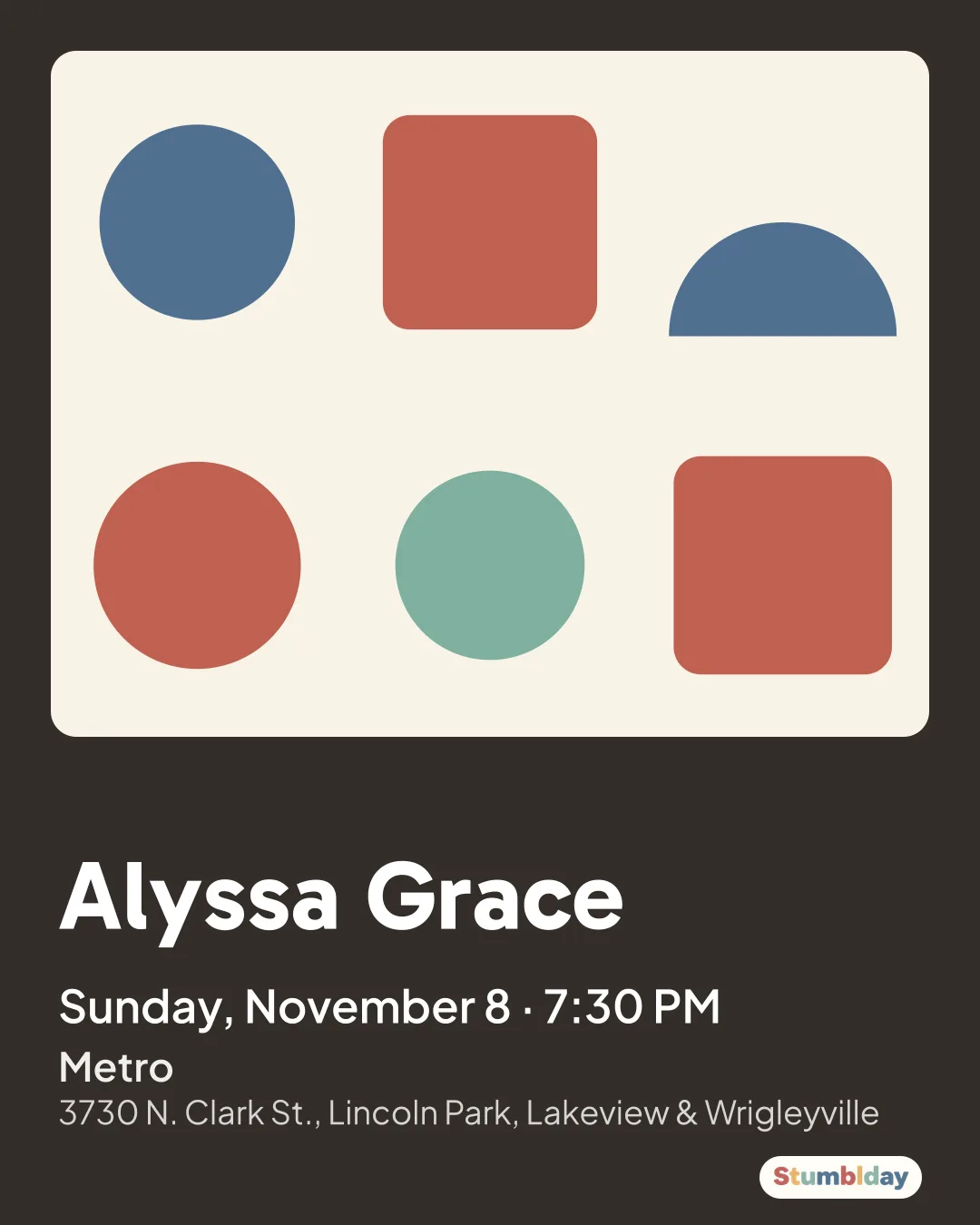 Flyer for Alyssa Grace: Sunday, November 8 · 7:30 PM at Metro