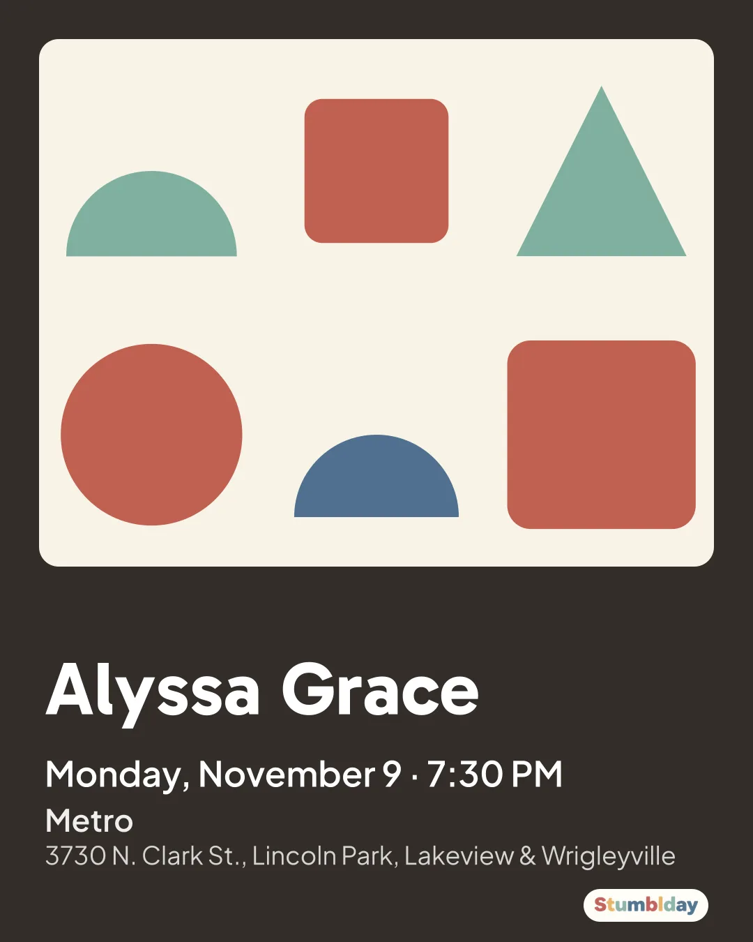 Flyer for Alyssa Grace: Monday, November 9 · 7:30 PM at Metro