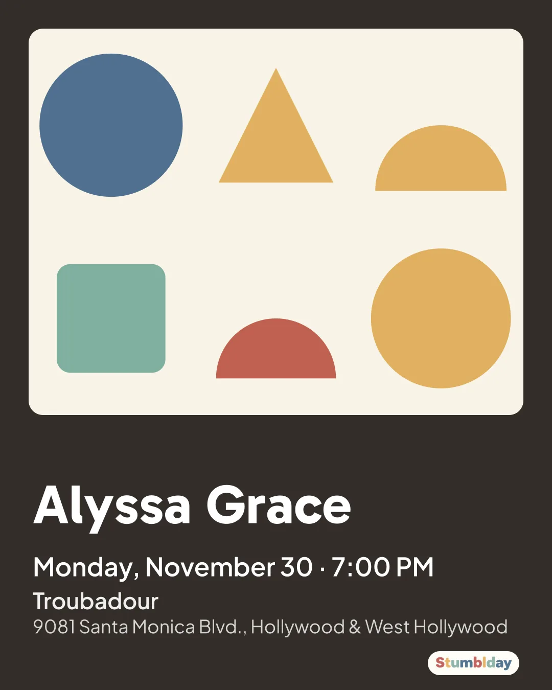 Flyer for Alyssa Grace: Monday, November 30 · 7:00 PM at Troubadour