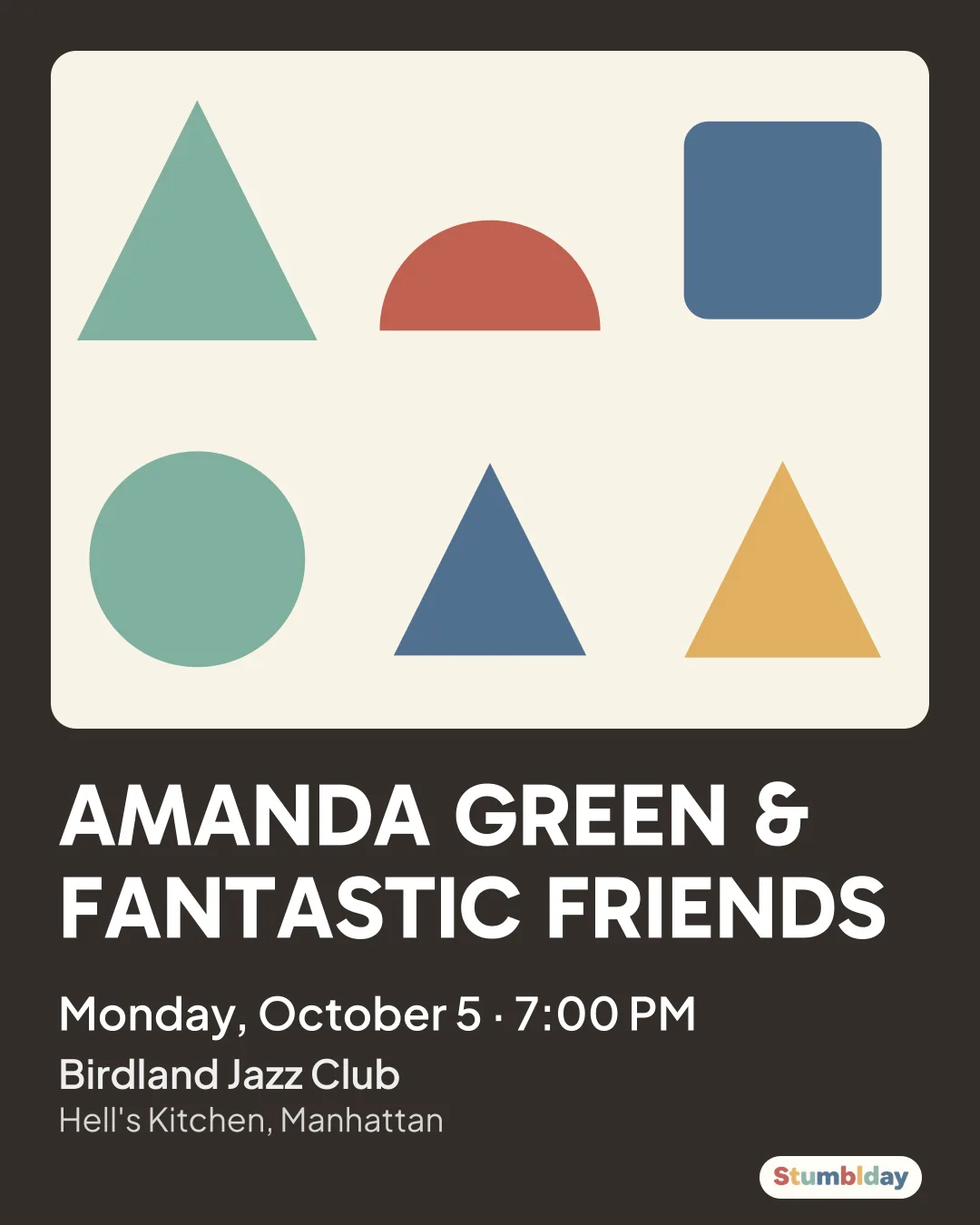 Flyer for AMANDA GREEN & FANTASTIC FRIENDS: Monday, October 5 · 7:00 PM at Birdland Jazz Club
