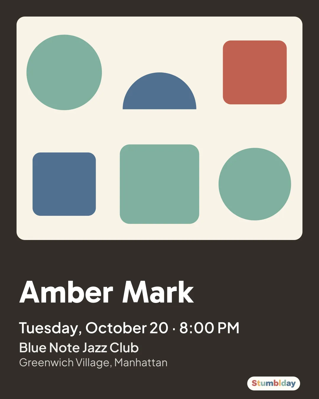 Flyer for Amber Mark: Tuesday, October 20 · 8:00 PM at Blue Note Jazz Club