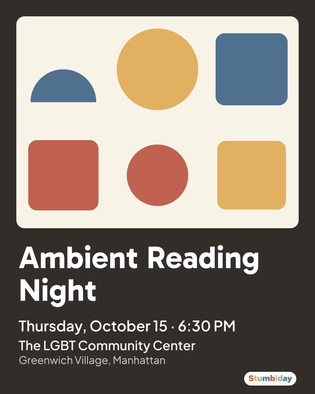 Flyer for Ambient Reading Night: Thursday, October 15 · 6:30 PM at The LGBT Community Center