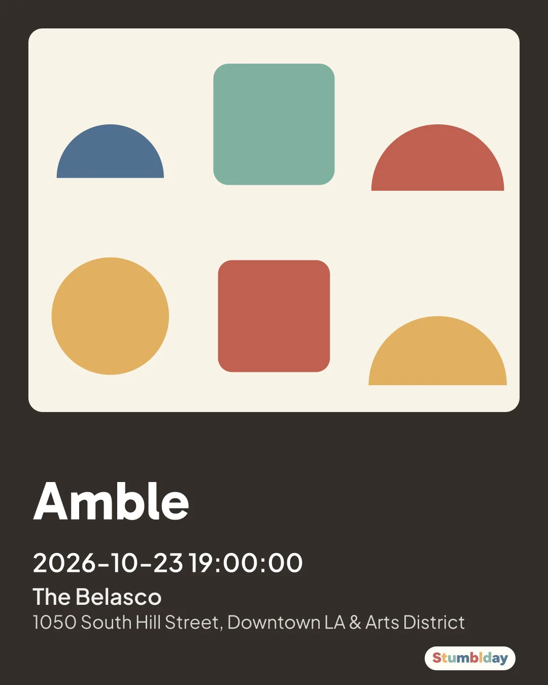 Flyer for Amble: Friday, October 23 · 7:00 PM at The Belasco