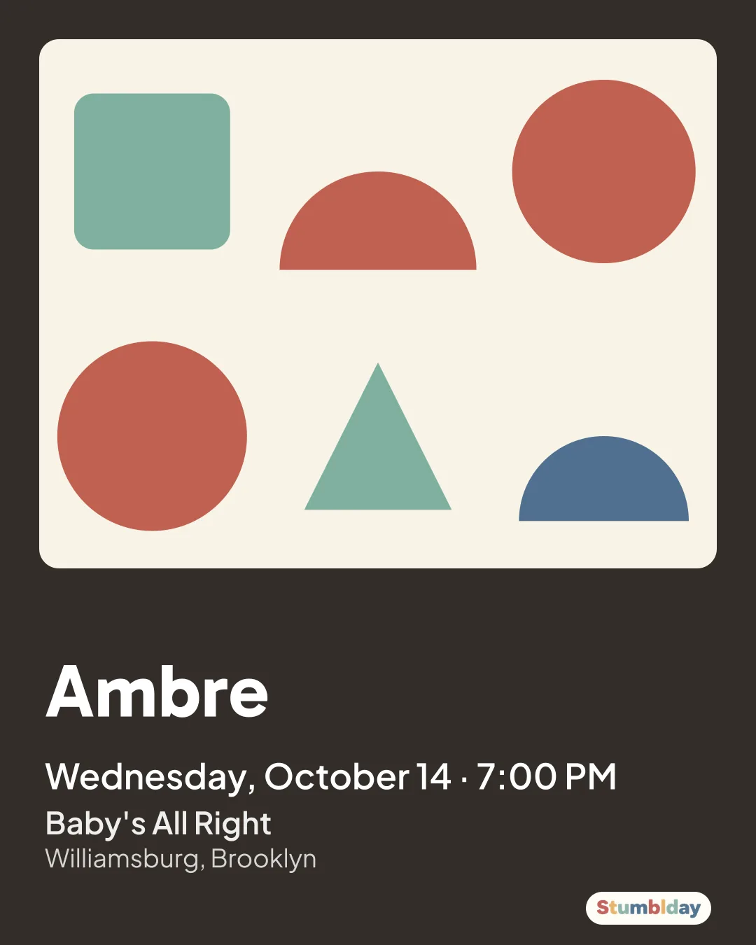 Flyer for Ambre: Wednesday, October 14 · 7:00 PM at Baby's All Right