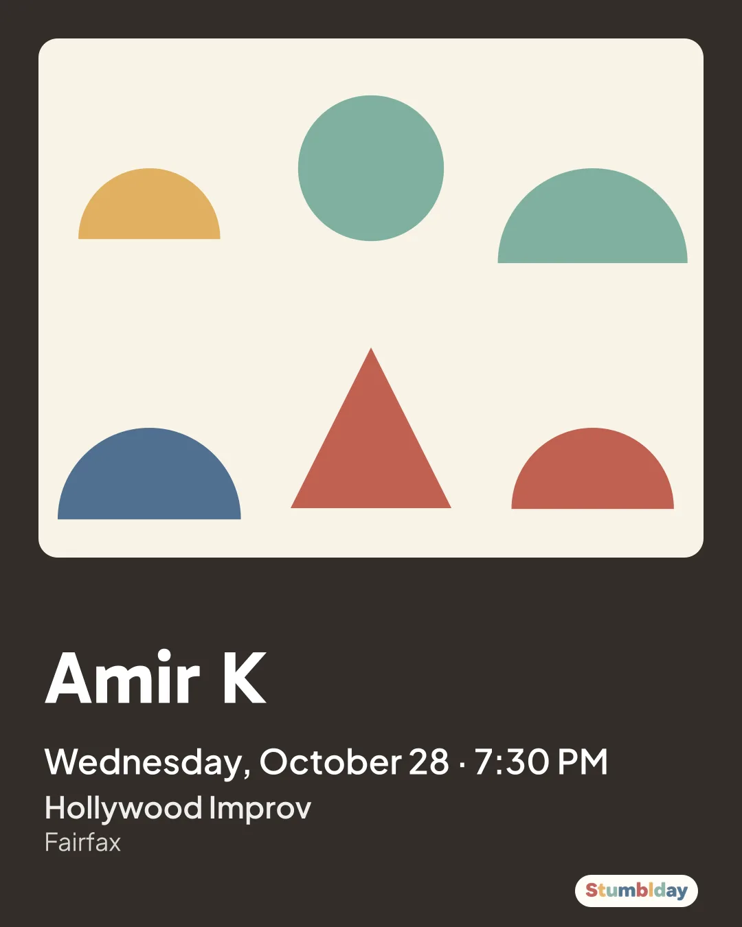 Flyer for Amir K: Wednesday, October 28 ยท 7:30 PM at Hollywood Improv