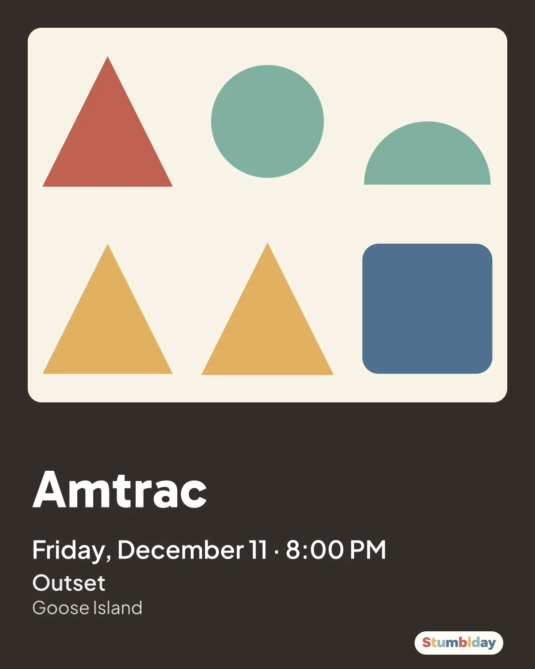 Flyer for Amtrac: Friday, December 11 · 8:00 PM at Outset