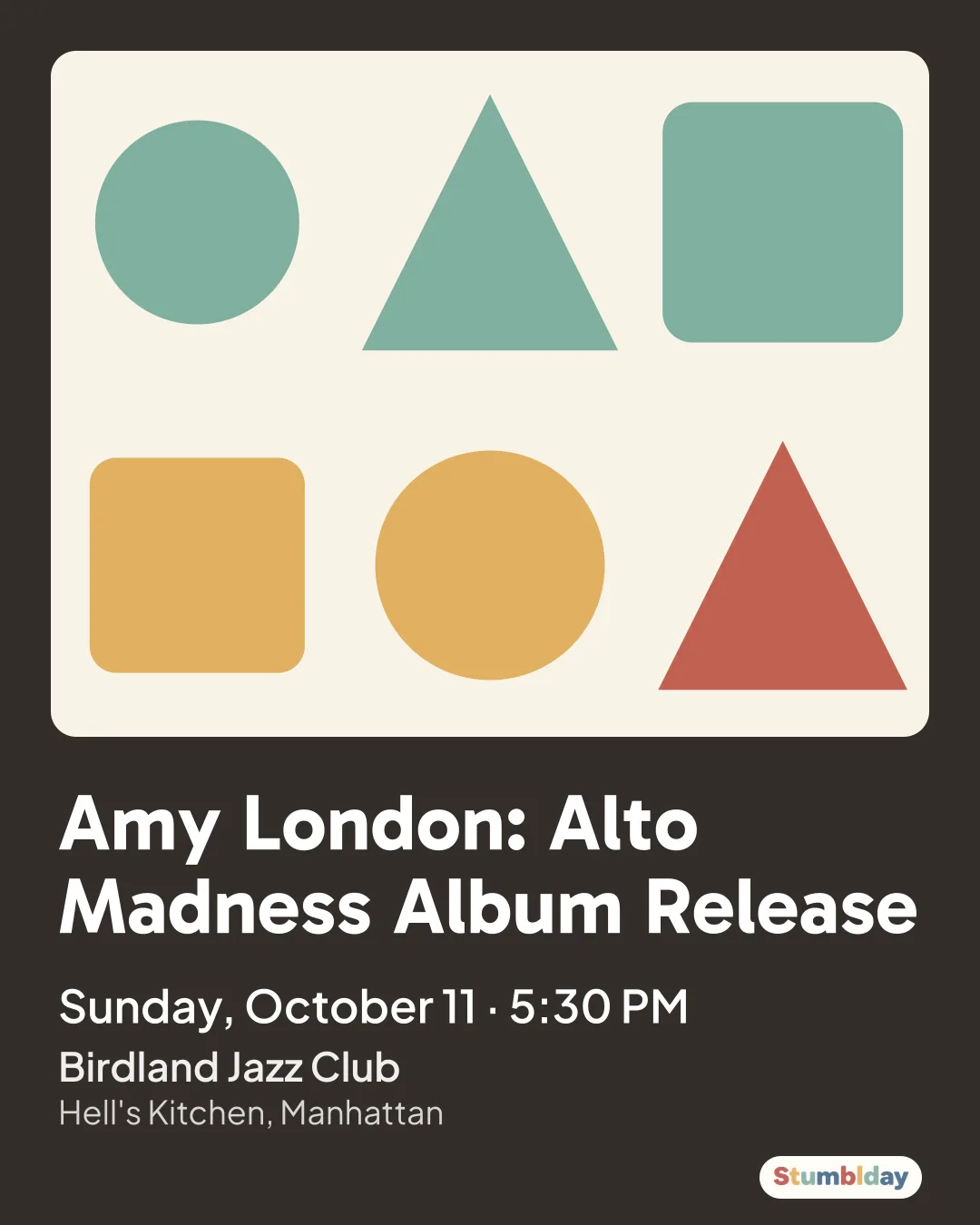 Flyer for Amy London: Alto Madness Album Release: Sunday, October 11 · 5:30 PM at Birdland Jazz Club