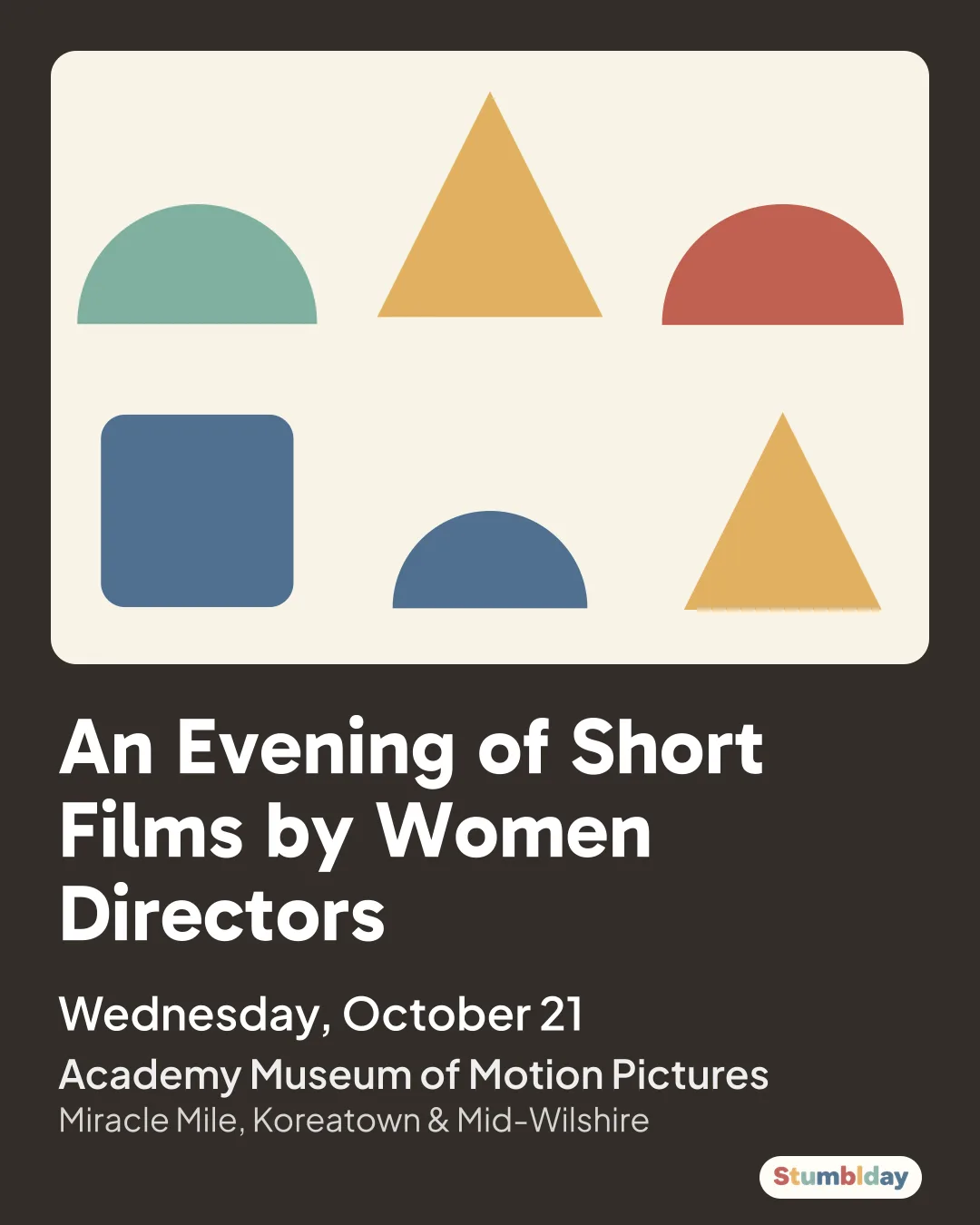 Flyer for An Evening of Short Films by Women Directors: Wednesday, October 21 at Academy Museum of Motion Pictures