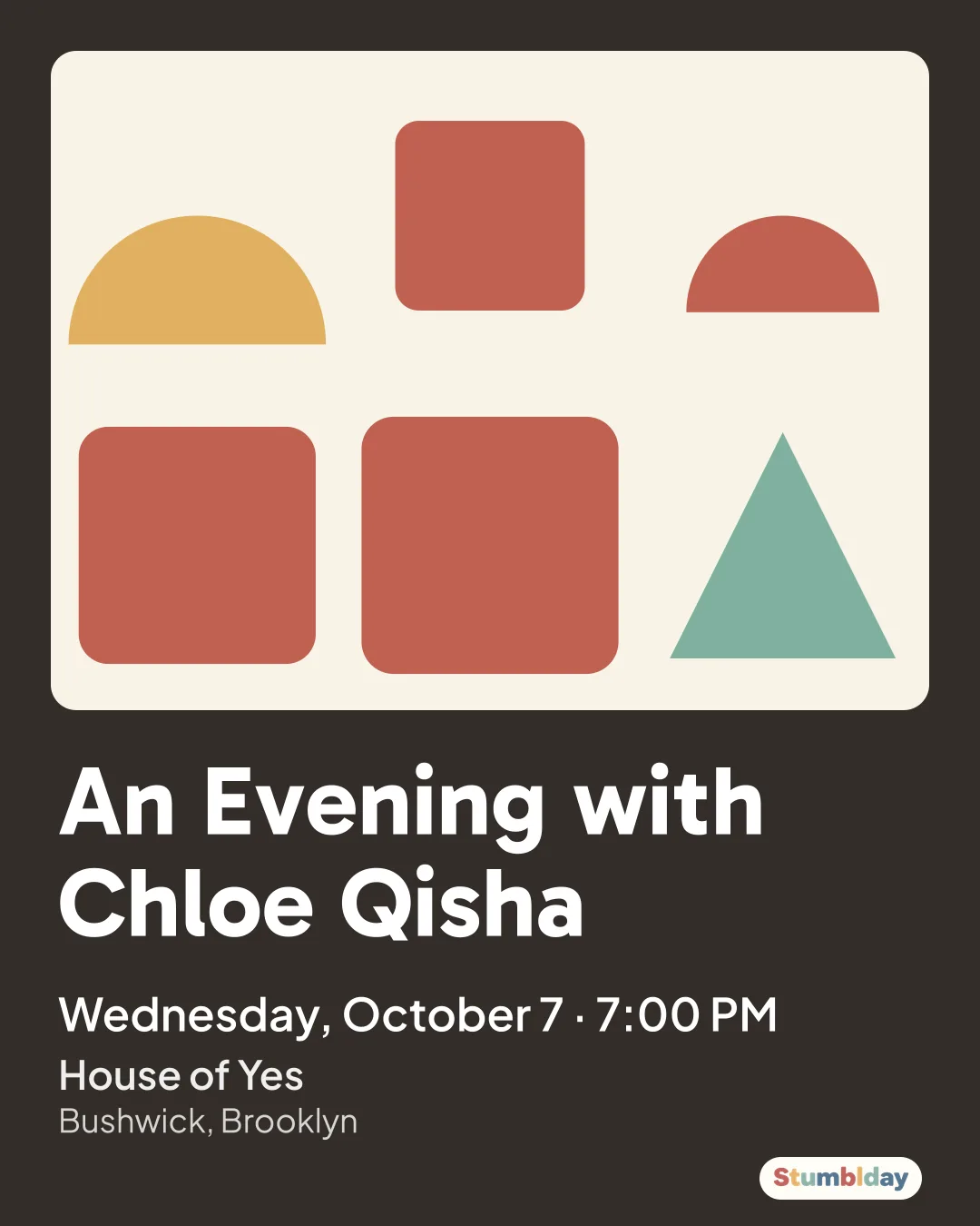 Flyer for An Evening with Chloe Qisha: Wednesday, October 7 · 7:00 PM at House of Yes