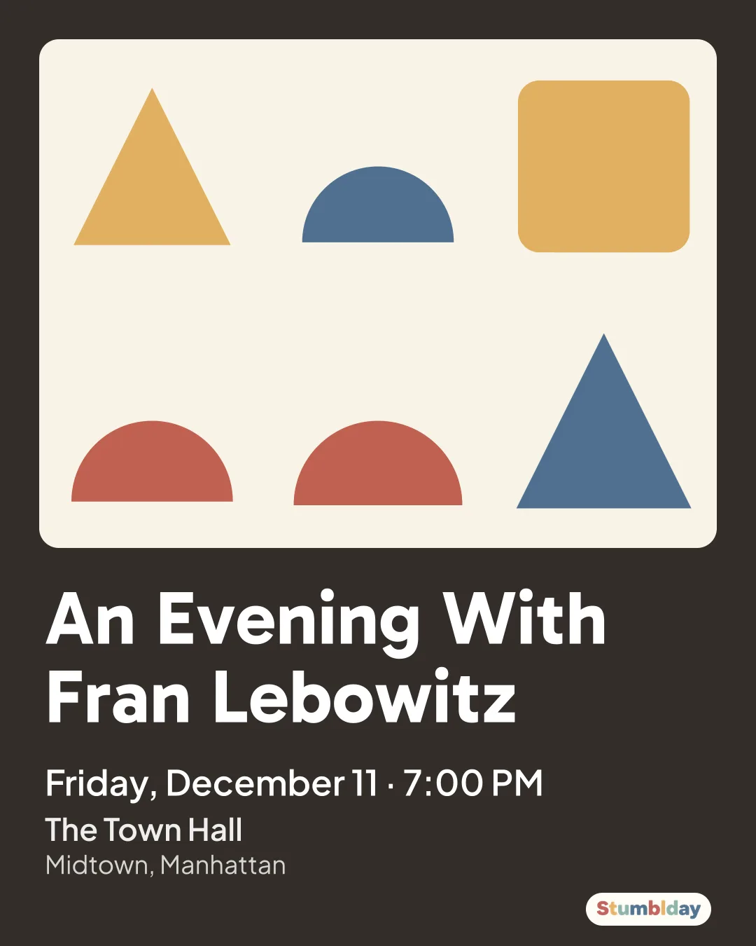 Flyer for An Evening With Fran Lebowitz: Friday, December 11 · 7:00 PM at The Town Hall