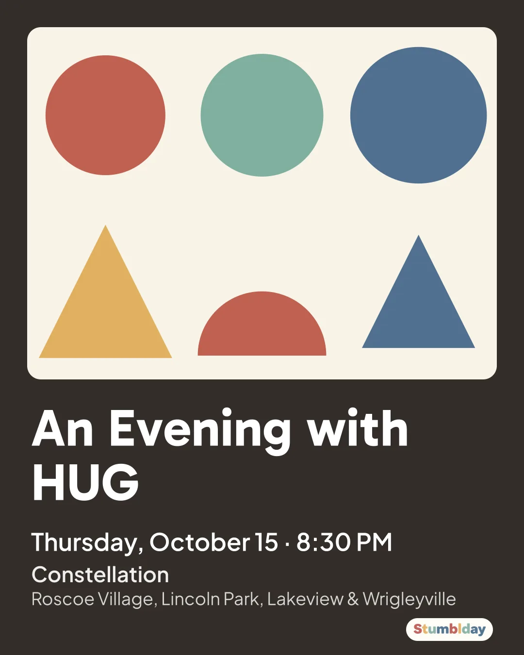Flyer for An Evening with HUG: Thursday, October 15 · 8:30 PM at Constellation
