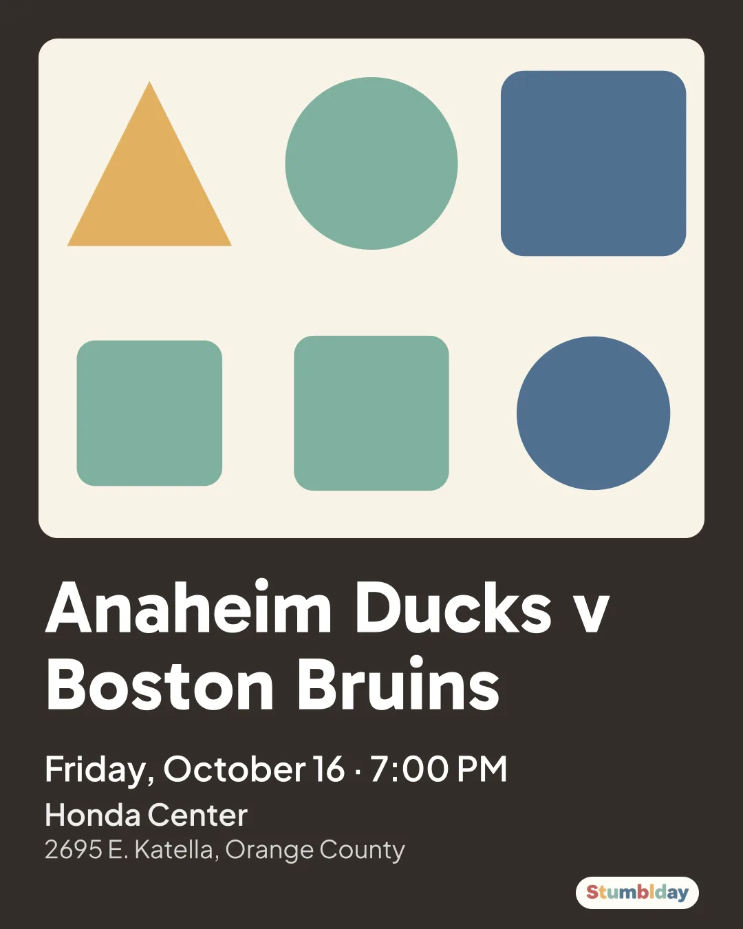 Flyer for Anaheim Ducks v Boston Bruins: Friday, October 16 · 7:00 PM at Honda Center