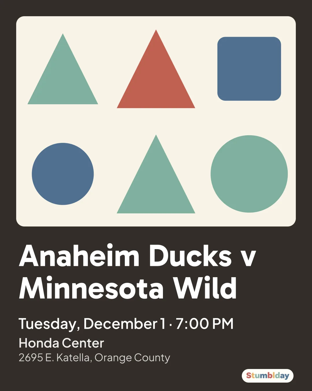Flyer for Anaheim Ducks v Minnesota Wild: Tuesday, December 1 · 7:00 PM at Honda Center